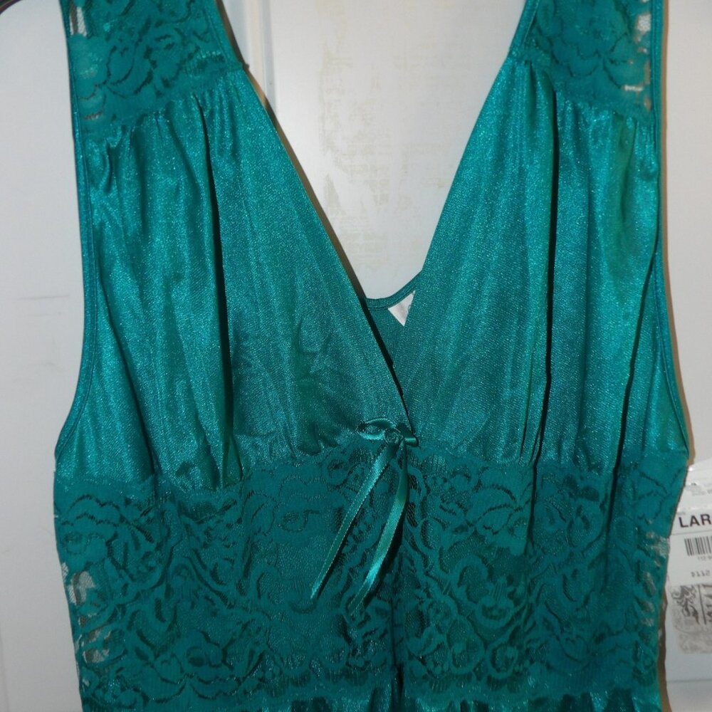 Vintage Adonna Nightgown Jade Nylon Spandex Stretch Bodice Gown Size Large NWT - Picture 6 of 7